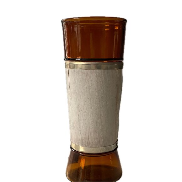 VTG Siesta Ware Tumbler Amber Glass w Walnut Wood Veneer Wrap Jacket - Picture 5 of 11